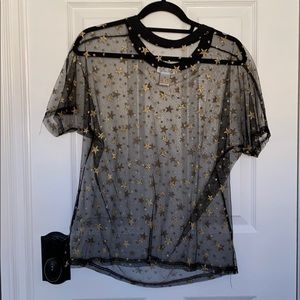 iHeartRaves Mesh Black shirt with Gold Stars